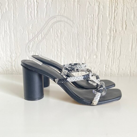 Express Black Square Toe Slip On Heeled Sandals Size 8.5 - Picture 3 of 12